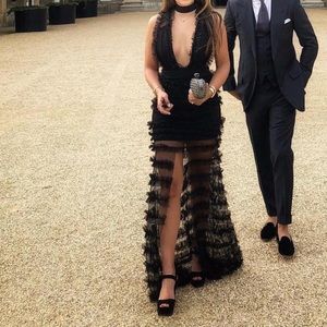 Open back evening down with slit size s